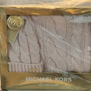 Michael Kors Pink Cable Knit Hat and Scarf Set
